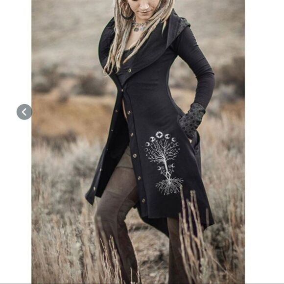Black and White Embroidered Trench Coat with Victorian Flair - Picture 1 of 4
